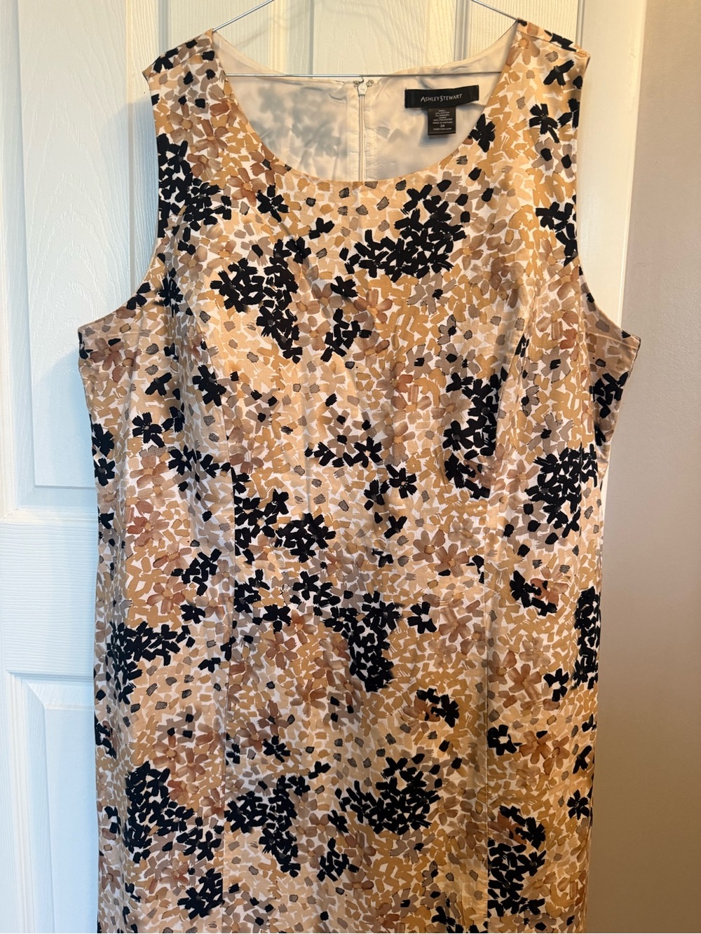 Ashley Stewart Sleeveless Beige & Black Floral print Dress